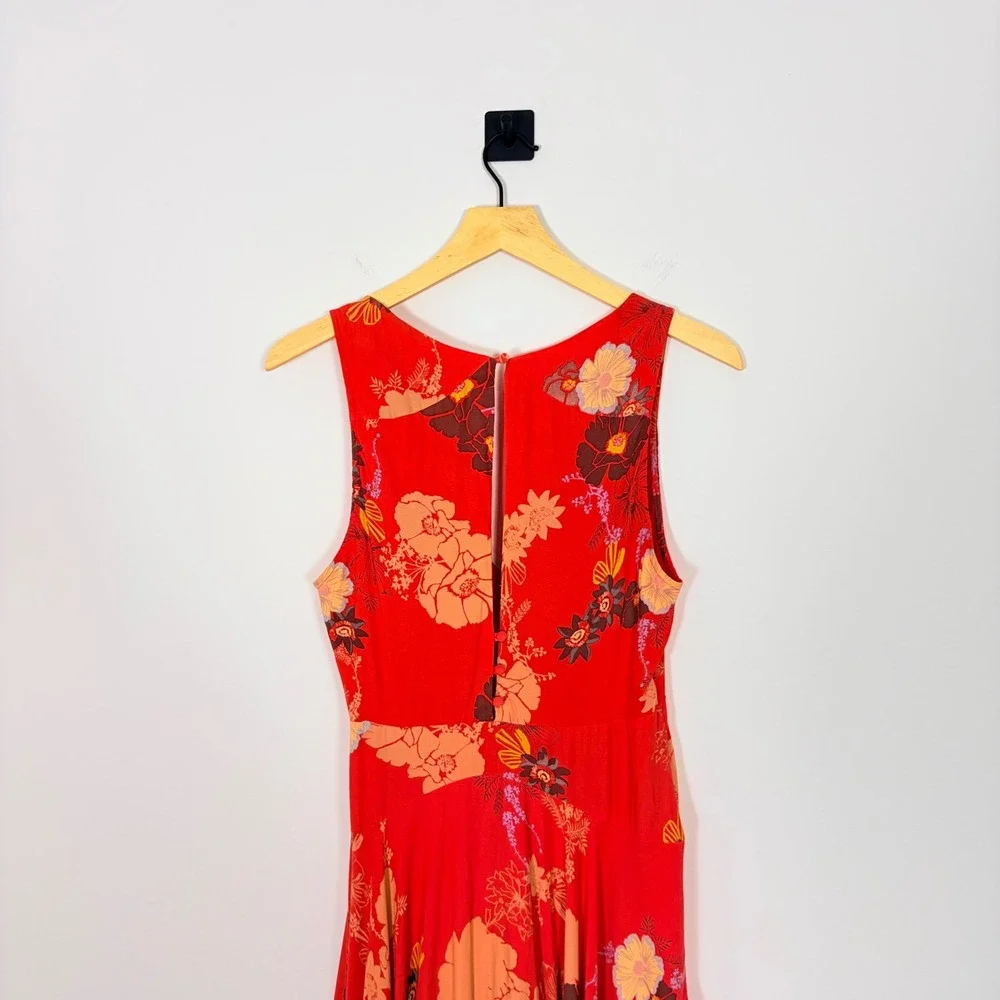 Free People Sure Thing Floral Maxi Dress Red Orange Boho Tiered OB1136382 Size 4